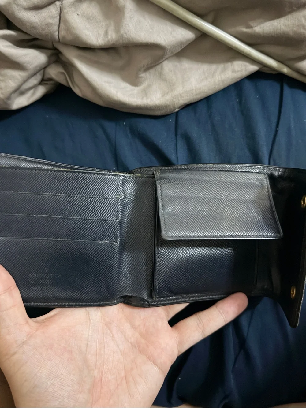 Louis Vuitton Mini Lin Compact Wallet Monogram Navy Blue Pre-Owned